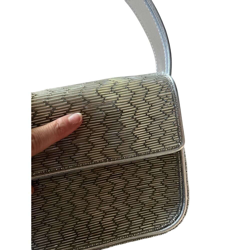 Staud Tommy Silver Beaded Shoulder Bag Metallic Evening Purse - Picture 6 of 16